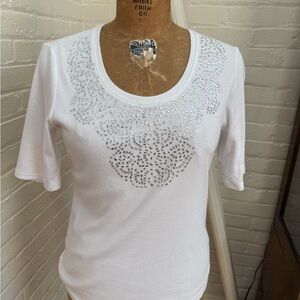 Chico's White Studded Short Sleeve Top